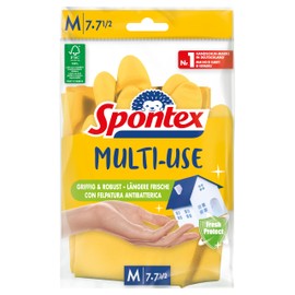 Spontex Multi Use 12 Pairs Household Gloves with Fresh Protection and FSC Natural Latex, Cotton Flocking Inside, Size M (12 x 1 Pair)