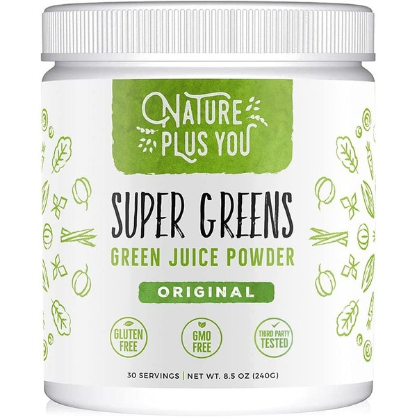 TruBaio Super Greens Powder Organic Blend: Non-GMO Supplement, Includes Spirulina, Alfalfa, Spinach, Probiotics, Fiber and Digestive Enzymes, No Artificial Sweeteners, 30 Servings by Nature Plus You