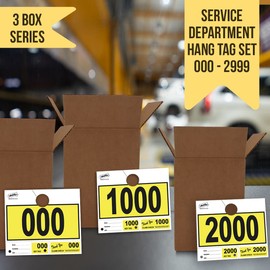 3000 Automotive 3 Part Service Dispatch Numbers Mirror Hang Tags Numbered 000, 1000, 2000 RL78 Style Color Coded Yellow Service Dispatch Numbers with 1.25” Slotted Hang Tag Cutout