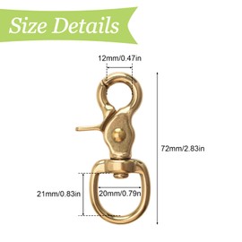 UFURMATE 2 Pack Quality Solid Brass Trigger Snap Hooks with 20 mm/0.78” Inner Ring Width, Swivel Round Eye Scissor Snap Clips for Outdoor or Indoor and Heavy Duty Use