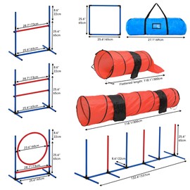 YITAHOME Dog Agility Training Equipments: Includes Flirt Pole Accessorie, 3 Flying Discs, 2 Agility Tunnel, 3 Jumps, 6 Weave Poles, Pause Box, Dog Agility Course Backyard Set Indoors Outdoors
