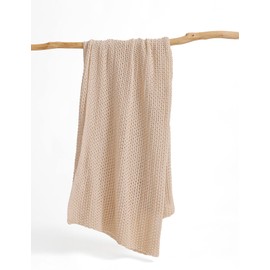 FIYARA Chunky Cotton Knit Throw Blanket, Light Weight Cable Knit Throws for Bed Couch Sofa, Comfy & Relaxing, Decorative Piece for Farmhouse Modern Rustic Scandinavian Chic Vibe, Cream 50x60 Inches