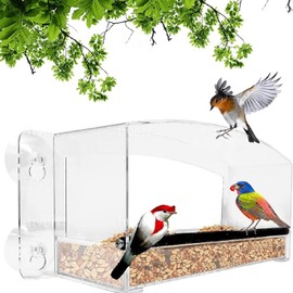 Nature Gear Acrylic Clear Bird Feeders for Window Viewing, Weather Resistant & Easy to Clean with Sliding Tray, Clear Window Bird Feeder with Strong Suction Cups, Dome