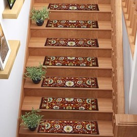 English Home Mahal Burgundy Staircase Step Treads Set of 13 (8" x 26")