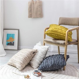 GIGIZAZA Decorative Throw Pillow Covers 26x26,Grey Square Couch Pillow Covers,Cotton Sofa Boho Cushion Pillows