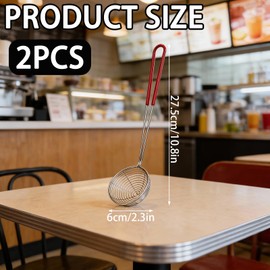 2PCS Stainless Steel Wire Skimmer Spoon Strainer Spider Skimmer Spoons Mesh Filter with Anti-Slip Handle for Kitchen Frying Food, Pasta, etc.
