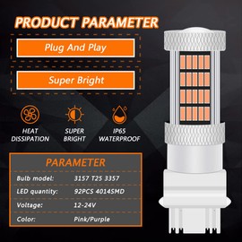 GLOFE High Power 92smd LED Bulbs 14000K Pink Purple 3157 3156 4157 4057 Brake Center High Stop DRL Tail Stop Daytime Running Light LED Bulb Lamp Replacement for Cars,Trucks, SUVs, Vans