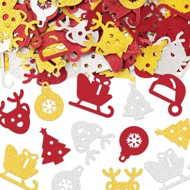 Hying 200 PCS Christmas Confetti Decorations for Table, Xmas Trees Bulb Sequins Glitter Red Gold Sliver Table Confetti Reindeer Sleigh Paper Confetti for Christmas Party Decorations New Year Favors