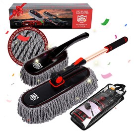 RIDE KINGS Car Duster Set,Car Duster Exterior Scratch Free with Extendable Handle,Large and Small Auto Brushes Remove Dust for RV and Trucks,Microfiber Interior Brush