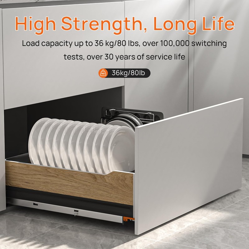 PHWALK 24 Inch Bottom Mount Soft Close Drawer Slides Full