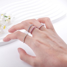 YAHGEM 925 Sterling Silver Birthstone Stackable Rings Set: Eternity Stackable Birthstone Band Rings for Women Cubic Zirconia Stacking Ring for Wife Birthday Jewelry Gifts (January, 8)