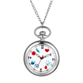 Silverora Pocket Watch Nurse Watches Nurse Watch: Medical Pattern Analogue Quartz Watch Waterproof Chain Watch Work Watch for Doctor Pflger Silver