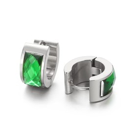 HIJONES Stainless Steel Earrings for Men Women Crystal Round Huggie Stud Earrings Statement Hinged Ear Piercing, metal, No Gemstone
