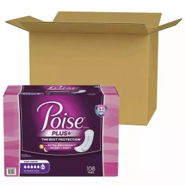 POISE  PLUS Ultimate Absorbency Pads 108 Long Length Pads For Day or Night Time