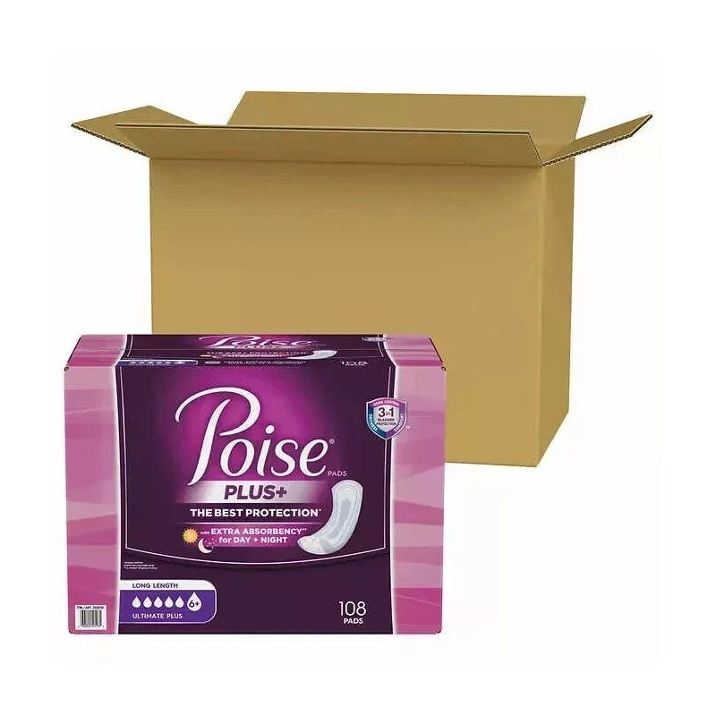 POISE PLUS Ultimate Absorbency Pads 108 Long Length Pads For