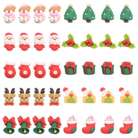 SUNNYCLUE 40 Pcs 10 Types Christmas Acrylic Cabochon Cabochon Santa Christmas Tree Decoration Parts Tree Snowman Charm Deer Uncle Parts Socks Snow Winter Bell Decor Hat Gift Bell, Resin Cabochon, Hairpin Parts, Brooch, Resin Enclosed Hair Parts, Hair Acc