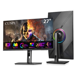 CUNPU 27 Inch QHD 2560 x 1440 Gaming Monitor, 180Hz (Up to 200Hz),1ms GTG, Fast IPS, DCI-P3 93%, High Brightness 450cd/㎡, G-Sync, Height Adjustable Vertical Stand, Speakers, DP/HDMI, 144Hz 2K Monitor