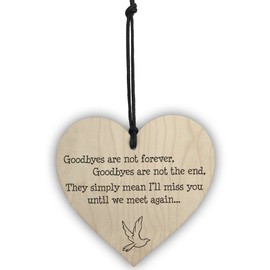 RED OCEAN Goodbyes Are Not Forever Wooden Hanging Memorial Heart Plaque Heaven Gift Sign