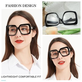 MARE AZZURO Oversized Reading Glasses Women Trendy Square Readers 1.0 1.25 1.5 1.75 2.0 2.25 2.5 2.75 3.0 3.5 4.0 5.0 6.0 (Black, 3.00)