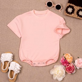 KOLNAMDINH Baby Girl Romper Set 2-Pack Cotton Bodysuits, Long Sleeve & Short Sleeve Plain Outfit, Newborn Infant Outfit for Girls (Muticolor, 12-18 Months)