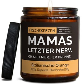 Lustige Duftkerze mit Spruch für Mama | Handgemacht aus Sojawachs | In Geschenkbox | Nachhaltiges Valentinsgeschenk | Geschenkidee Geburtstag Mutter, Beste Mama zum Muttertag |Orange
