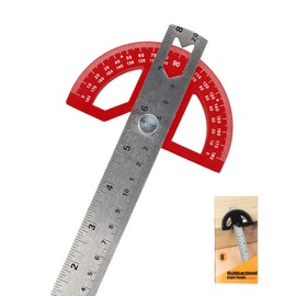 FEMONGY Protractor, Metal Protractor, Universal Combination Angle with Ruler Stop for Precise Marking, Drawing, for School, Carpenter, DIY Painting, Drawing, Marking, Red, 20 cm