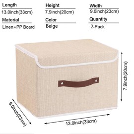Yawinhe Storage Boxes with Lids 2 Pack, Collapsible Storage Bin with Handle, for Organizing Clothes, 33x23x20cm, Beige, SNK018BES-2