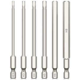 6pcs Hex Head Allen Key Drill Bit Set, 100mm Allen Key for Drill, 1/4” Hex-Shank S2 Steel Hex Bits Set H2.5-H8 Hex Allen Key Bit Set