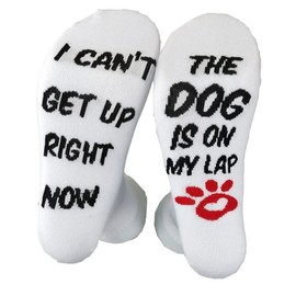 Wansruee I Can't Getup Right Now, The Dog Is On My Lap Funny Letter Print Socks, White, One Size, White