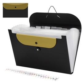 Uquelic A4 Expanding File Folder, 13 Pockets Accordion File Organiser with A5 Removable Receipt Pouch, Portable Document Filing Box, Paperwork Organiser Storage for Home Office School – Yellow