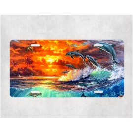 Country Grace With Alisha Dolphin Sunset Ocean Car Tag Handmade Vehicle Auto License Plate Metal Aluminum