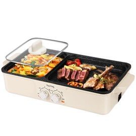 Food Party Food Party Hot Pot Electric Grill 2 in 1 Korean BBQ Grill Indoor Smokeless Hotpot Pot Electric Cooker Sahabu Shabu Pot Non Stick (Large)