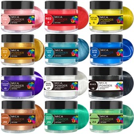 Luckymica Premium Mica Powder Set, 12 Vivid Pearlescent Pigment Jars (10g Each), Cosmetic Grade Colorant for Epoxy Resin, Soap Making, Lip Gloss, Nail Art, Slime & Candle Decor – Original Essentials