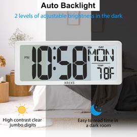 XREXS Large Digital Wall Clock with Backlight, 14.17 Inch Large Display Wall Clock with Remote Control, Count Up & Down Timer, Battery Operated Digital Wall Clock with temperature, date&week for Home