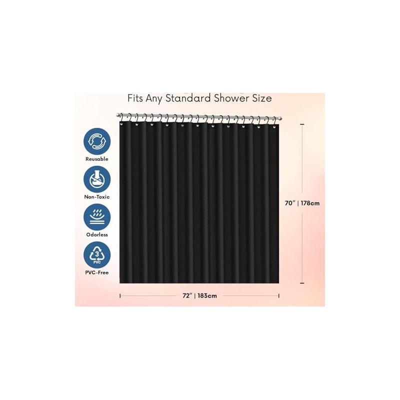 Bath Elements Heavy Duty Magnetized Shower Curtain Liner(Black)