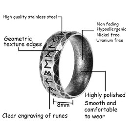 Nanafast Viking Rings for Men, Women Silver/Black/Vintage Stainless Steel Norse Rings for men, Runes Viking Ring Bands for Men-8MMRetro-9
