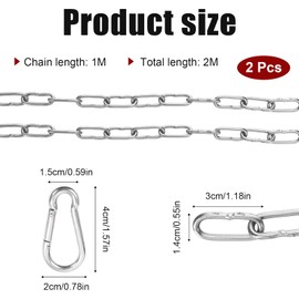 Stainless Steel Chain, Stainless Steel Chain, Sold by the Metre 1 m Diameter 3 mm Metal Chain Link Chain Sold by the Metre 304 Stainless Steel Chain with 4 Carabiner Chains for Hanging Chair Extension