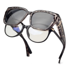 Face Shadow Women's Polarised Over Sunglasses for Glasses Wearers, UV Protection, Ultra Light Fit-Over Glasses, k3-grey leopard frame/grey lens