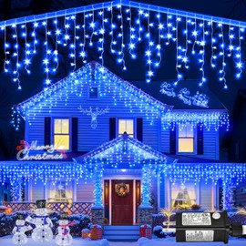 99ft Icicle Lights for Outside, Blue Christmas Lights Outdoor Indoor, 1216 LED Twinkle String Light with 228 Drops Short Curtain Lights for Thanksgiving Room Home Wall Bedroom Window Tree Decorations