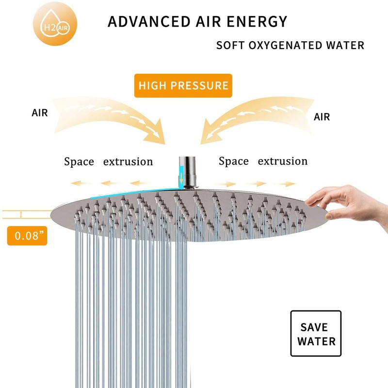 8 Inch Stainless Steel Rain Shower Head Ultrathin 75 Nozzles