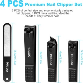 DUCOO Nail Clipper Set, 4 PCS Ultra Sharp Clippers for Men, Women, Black
