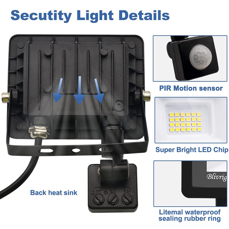 Blivrig LED Spotlight with Motion Sensor, Outdoor 20 W, Cool