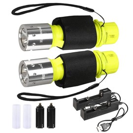 HECLOUD Linterna de buceo con luz de buceo recargable IPX8 impermeable linterna subacuática de buceo LED de alta luminosidad, 3 modos con cargador para deportes submarinos (paquete de 2)