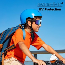 swanoble 3 Pack Boys Baseball Sunglasses with Case Age 3-10,UV400 Kids Sunglasses for Girls Softball Cycling Shades (3Pack-Black Frame/Green Lens + White Frame/Slivery Lens + Green Frame/Blue Lens)