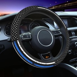 Thin Blue Line Flag Steering Wheel Cover - Retro America Thin Blue Line Flag Steering Wheel Car Accessories Universal 15 Inch Steering Wheel Cover Women Men Neoprene Anti Slip Wheel Cover