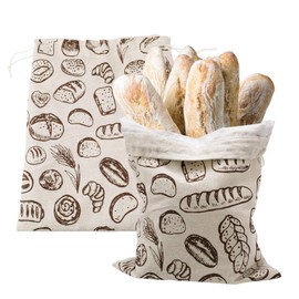 Reusable Linen Bread Bags with TPU Liner - 11.8" x 14.9" Durable Bread Storage for Homemade Bread, Baguettes, Pastries Eco-Friendly Kitchen Accessories (2 Pcs)