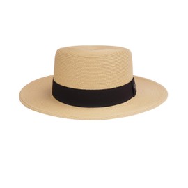 Pineapple&Star Deor Boater Straw Sun Hat Beach Fine Braid UPF50+ for Women Men (Medium, Beige_BK)