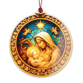 Nativity Mary and Baby Jesus Ornament – nativity ornament – religious gifts – christian decor – christmas ornament – Suncatcher effect stained glass window hanging – Car Hanging