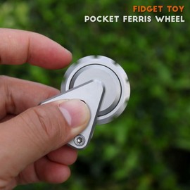 Pocket Ferris Wheel, Metal Fidget Toys, Gear Fidget Spinners, 2 in 1 Desk Spinner Toy, Office Sculpture Home Decor, ADHD Stress Relief, Gifts for Teens Adults (Stainless Steel Sanding Gray)