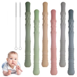 ORAGKE Beißröhrchen Zahnungshilfe Baby, 6 Stück Beißring Silikon BPA-frei, Beißspielzeug, Beißstab, Beißstange mit 2 Reinigungsbürsten, Zahnen Hilfe Greifling Baby Spielzeug 6 monate